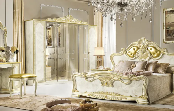 Furniture, bed, interior, mansion, luxury, bedroom