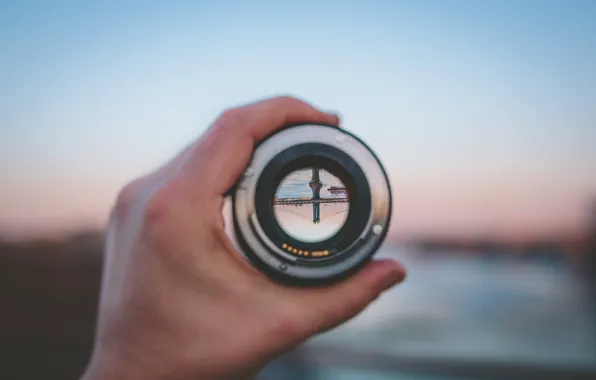 Picture hand, New York, lens, Brooklyn bridge, image, bokeh, United States, East River