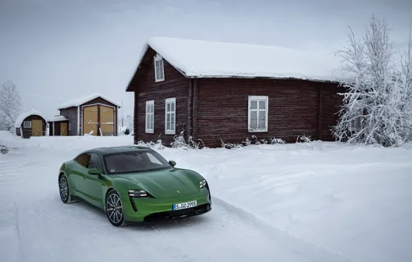 Picture snow, Porsche, green, 2020, the house, Taycan, Taycan 4S