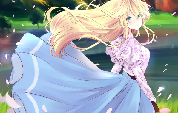 Dress, anime, blonde, japanese, bishojo, mahou, Violet Evergarden