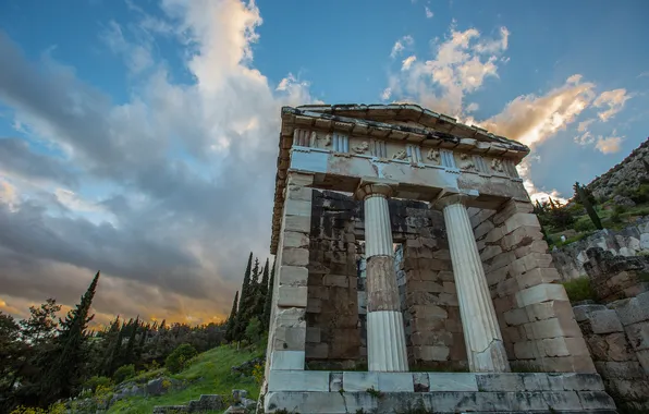 Greece, slope, columns, temple, architecture, Delphi