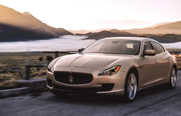 Maserati, Quattroporte, Auto, Road, Machine, Sedan, Lights, The front