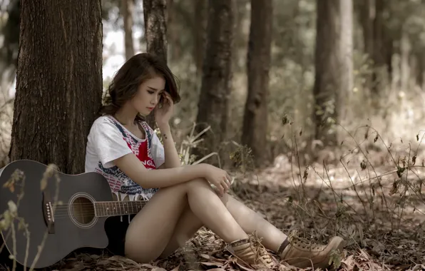 Girl, music, guitar