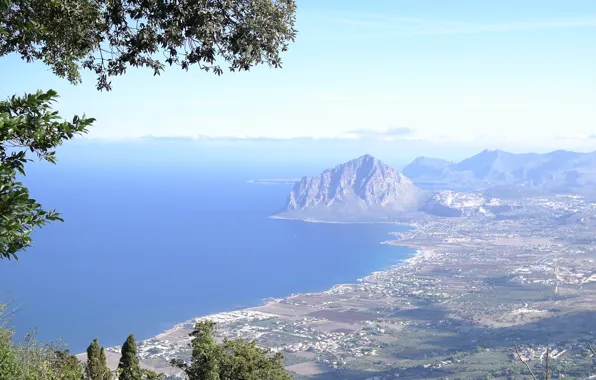 Sea, mountains, rocks, Italy, Sicily, Erice