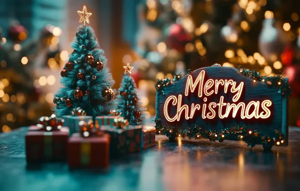 Balls, lights, holiday, the inscription, toys, Christmas, gifts, New year