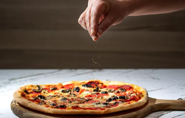 Hand, pizza, pizza