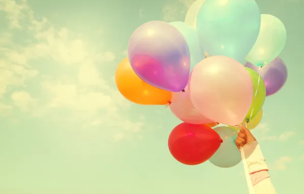 Picture summer, the sun, happiness, balloons, stay, colorful, summer, sunshine