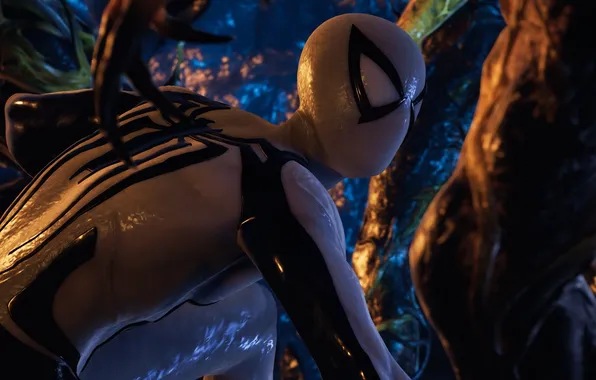 Picture symbiote, new powers, white suit, Marvel Spider Man 2, anti-venom, venom world