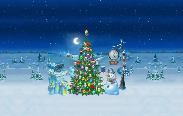 Picture winter, holiday, art, New year, snowman, herringbone, children's, new year's eve