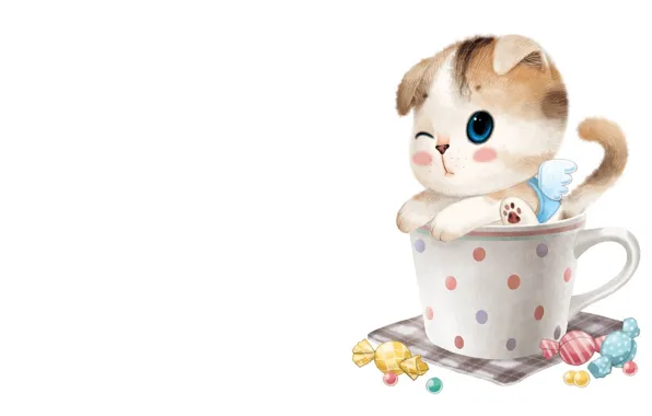 Art, mug, kitty, candy