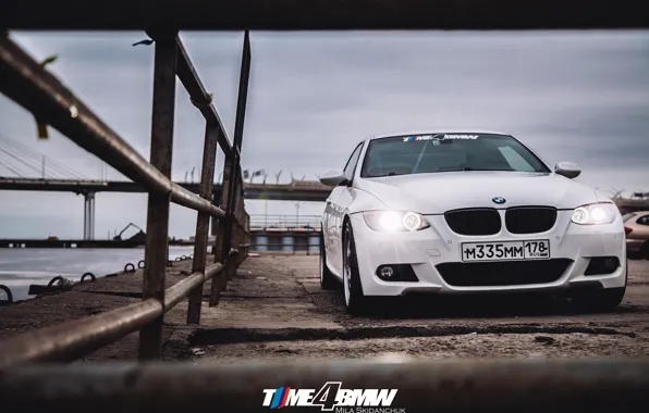 Car, machine, auto, bridge, city, fog, race, bmw