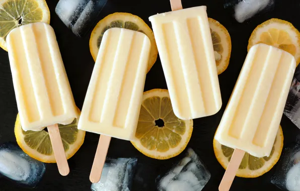 Picture lemon, ice cream, dessert, Lemon, ice cubes