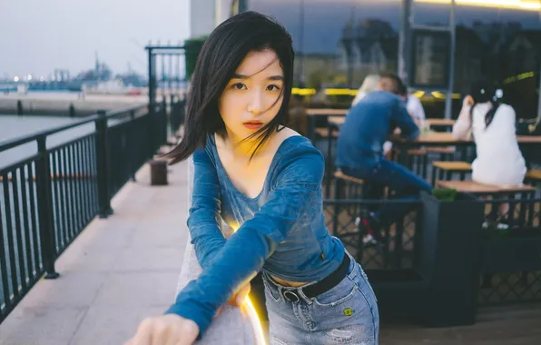 Look, girl, bridge, the city, the evening, restaurant, Asian, beautiful
