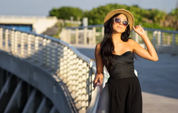 Picture girl, face, style, background, hat, glasses