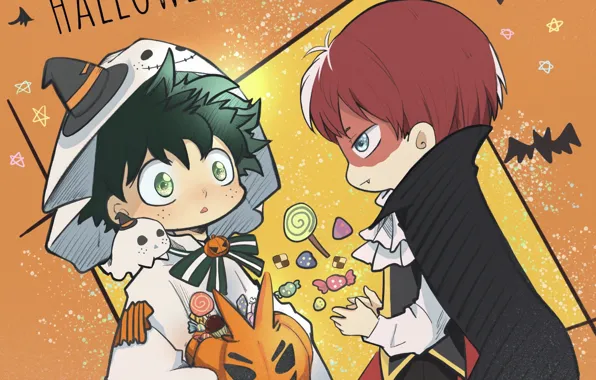 Boys, costumes, Halloween, My Hero Academia, Boku No Hero Academy, Midori Isuku, Todoroki Shoto, My …