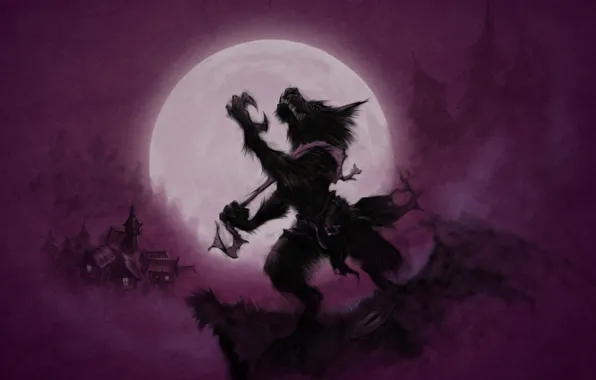 The moon, Moon, Wolves, Werewolf, Purple