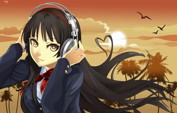 Girl, headphones, dark hair