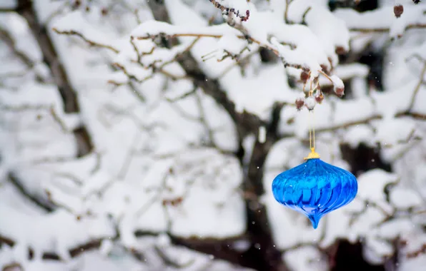 Winter, snow, branches, tree, toy, New Year, Christmas, Christmas