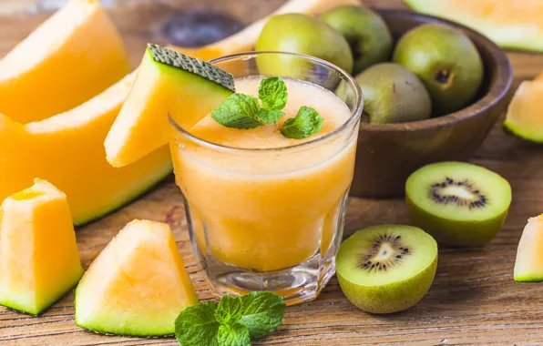 Kiwi, juice, drink, mint, melon