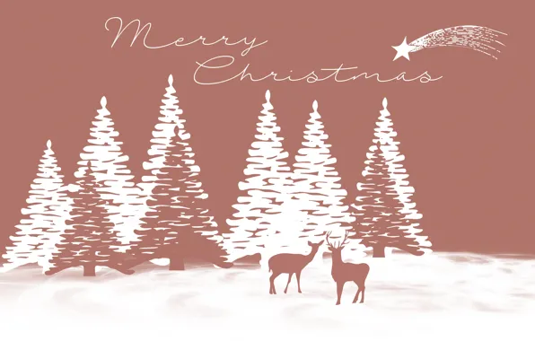 Winter, forest, graphics, Christmas, New year, deer