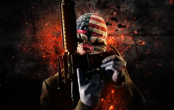 Picture M4A1, Dallas, Weapon, Money, Mask, Payday: The Heist, Video Game, Overkill Software
