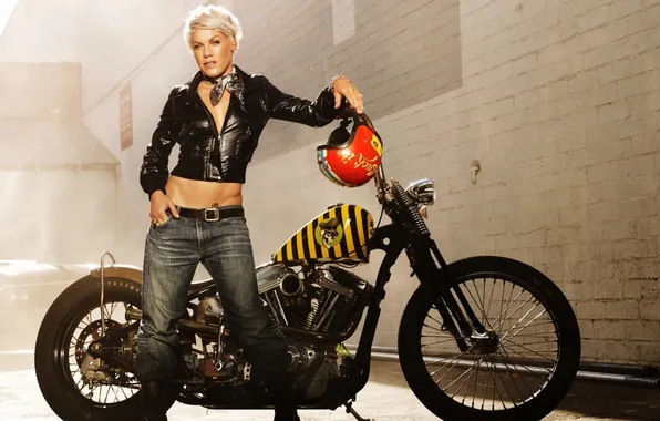 Pink, motorcycle, singer, Pink