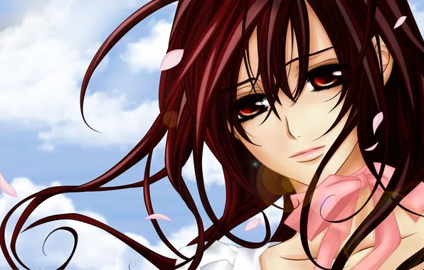 Picture the sky, girl, clouds, hair, anime, bow, Vampire Knight