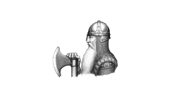 Picture face, armor, warrior, helmet, profile, beard, axe, mail