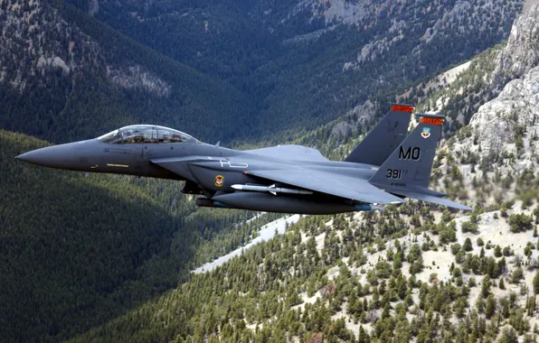 Picture forest, mountains, the plane, the Slayer, The F15-E