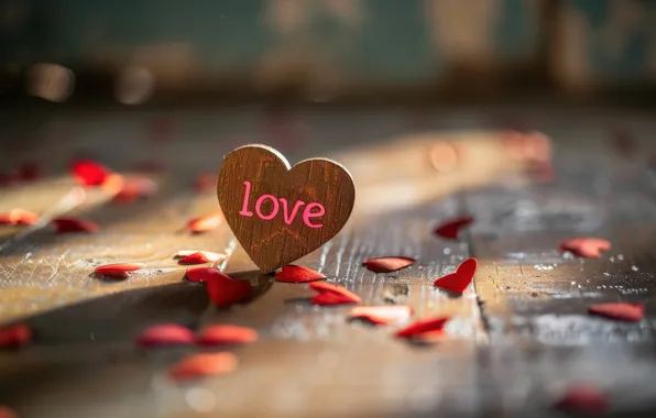 Light, love, holiday, the inscription, heart, Board, heart, petals