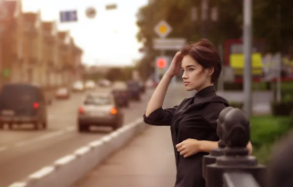 Picture road, machine, the city, pose, model, portrait, makeup, dress