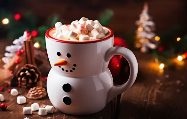 Lights, table, Board, Christmas, mug, Cup, New year, white