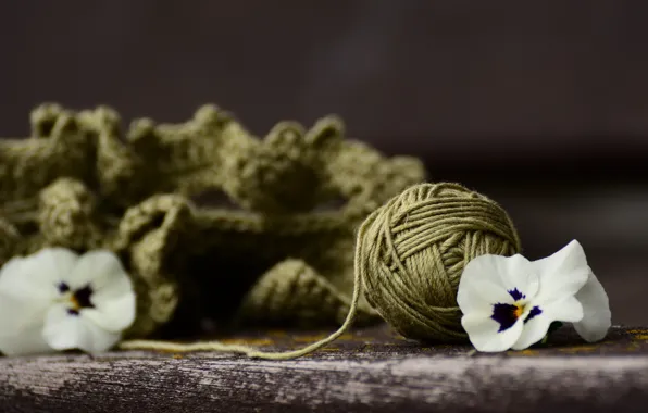 Flowers, tangle, background, green, white, still life, thread, Pansy