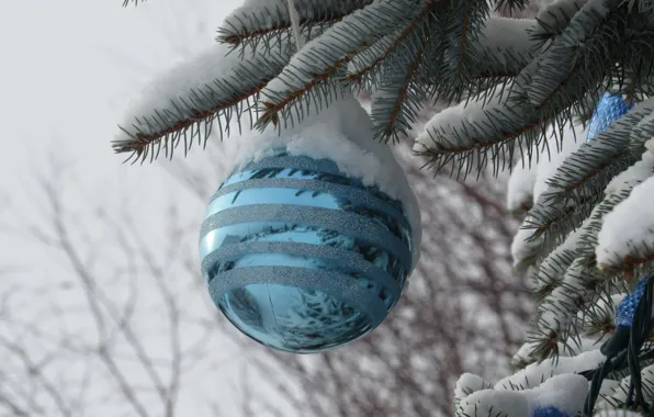 Snow, toy, tree, new year, ball, Christmas, decoration