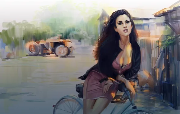 Look, bike, street, art, drawn girl
