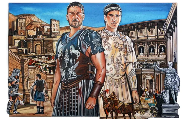 Art, Maximus, gladiator, Russell Crowe, Gladiator, Joaquin Phoenix, Commodus