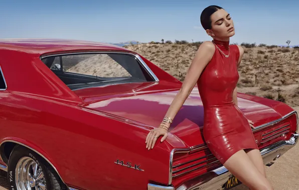 Picture auto, girl, red, photo, model, dress, beauty, Kendall Jenner