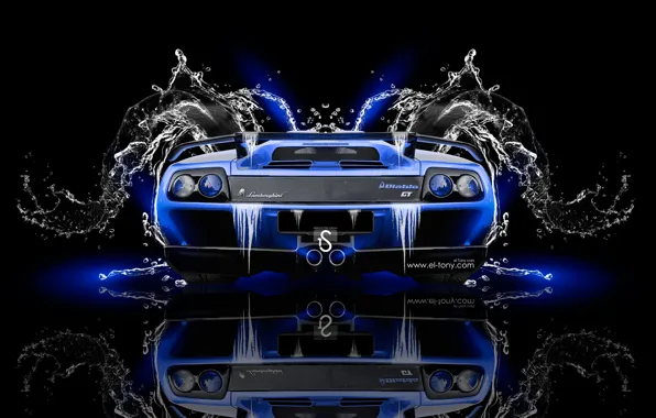 Water, Black, Blue, Lamborghini, Neon, Style, Wallpaper, Background