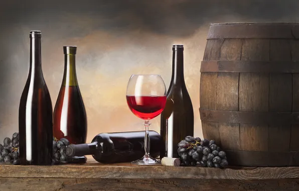 Picture wine, bottle, grapes, barrel, wine, grapes, bottle, barrel