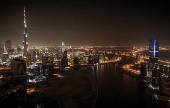 City, lights, home, Dubai, Dubai, skyscrapers, panorama., Naght