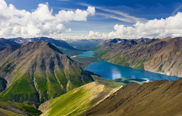 Mountains, lake, Canada, Yukon, Kathleen lake