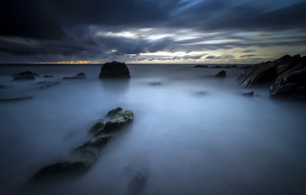 Sea, landscape, night, shore