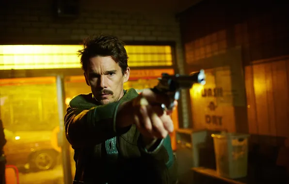Picture gun, weapons, fiction, frame, Ethan Hawke, Ethan Hawke, The Bartender, Predestination