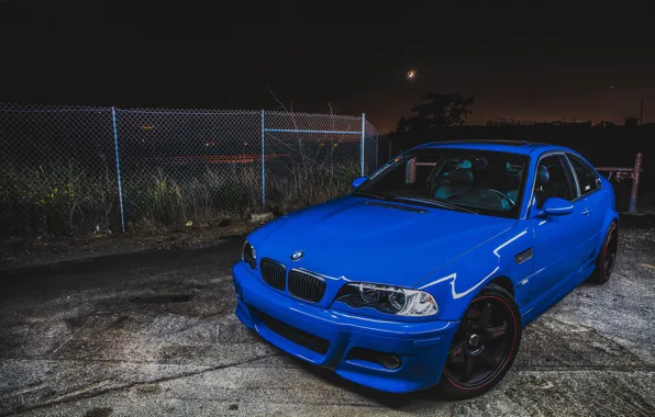 BMW, Blue, Night, E46, M3