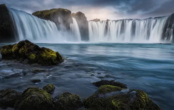Picture river, stones, waterfall, Iceland, Iceland, Godafoss, Godafoss, Skjaulvandaflout River