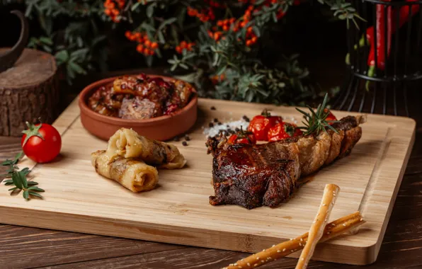 Bread, meat, tomato, tomatoes, dish, steak