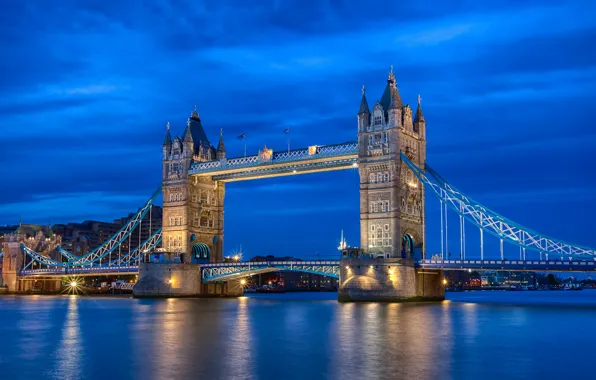 Picture the sky, night, river, England, London, lighting, UK, Thames