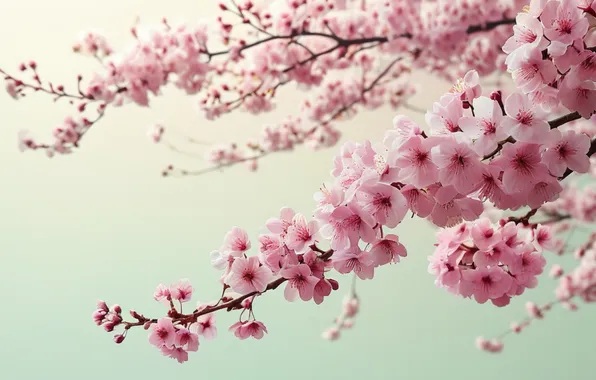 Light, flowers, branches, cherry, spring, Sakura, pink, light background