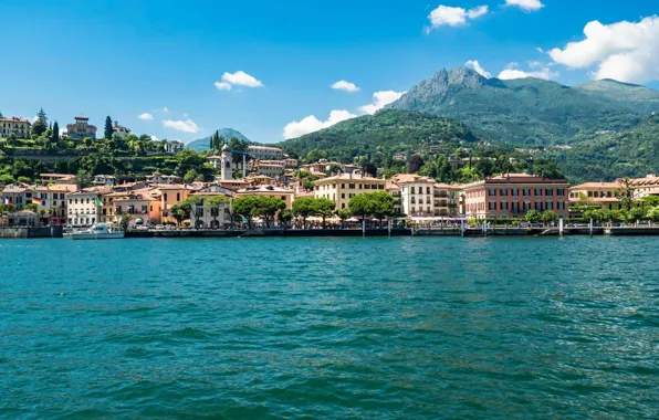 Mountains, lake, home, Italy, Lombardy, Como
