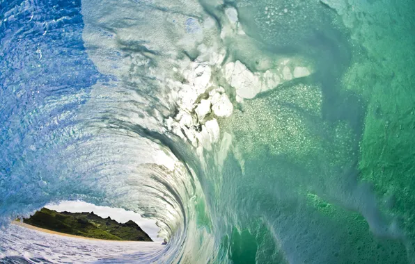 Picture sea, greens, foam, squirt, hills, wave